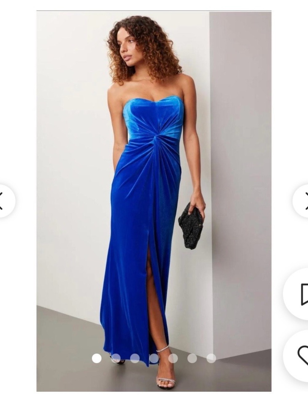 Strapless Cobalt Blue Velvet Twist Front Evening Gown